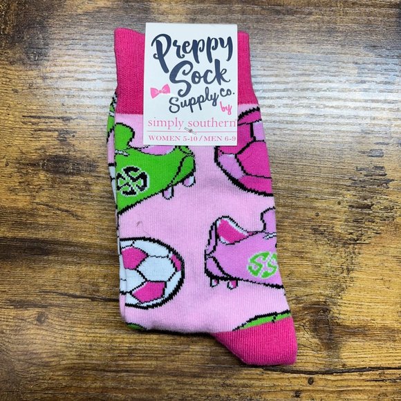New Simply Southern Preppy Sock Women (5-10) Men (6-9) Pink NWT‎ Soccer, Cleat - Picture 1 of 4